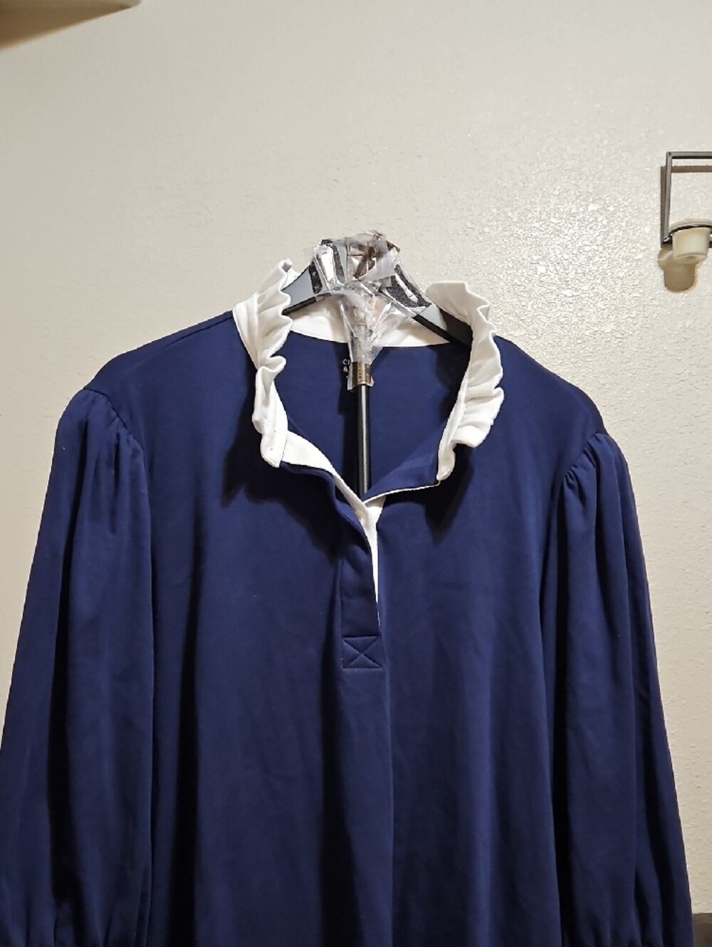 crown & ivy Navy Blouse with White Ruffle Collar - Picture 2 of 8